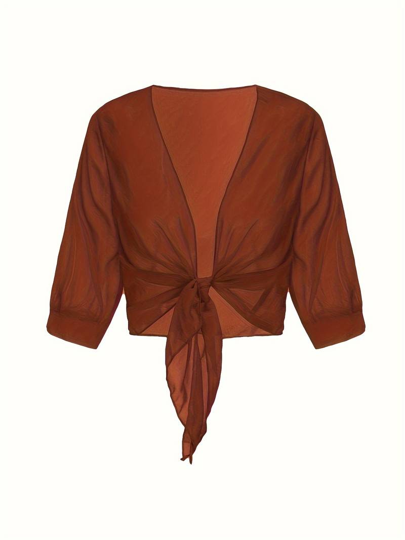 Chiffon Blouse - Lichtgewicht chiffon vest met strik aan de voorkant voor dames-Boetiek Moda