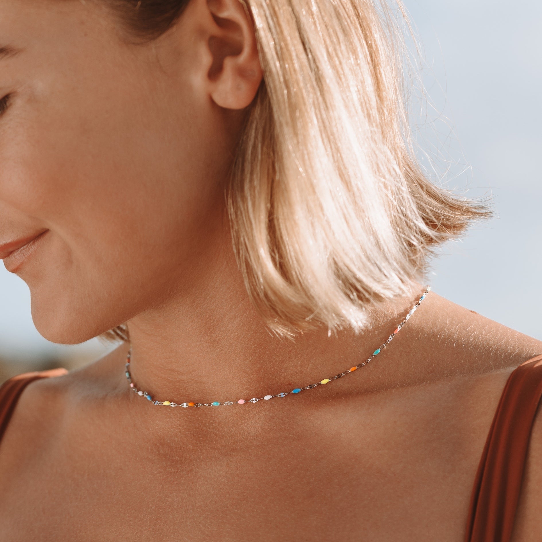 Choker ketting - Kleurrijk - Zilver en goud - Choker ketting - Dunne ketting-Boetiek Moda