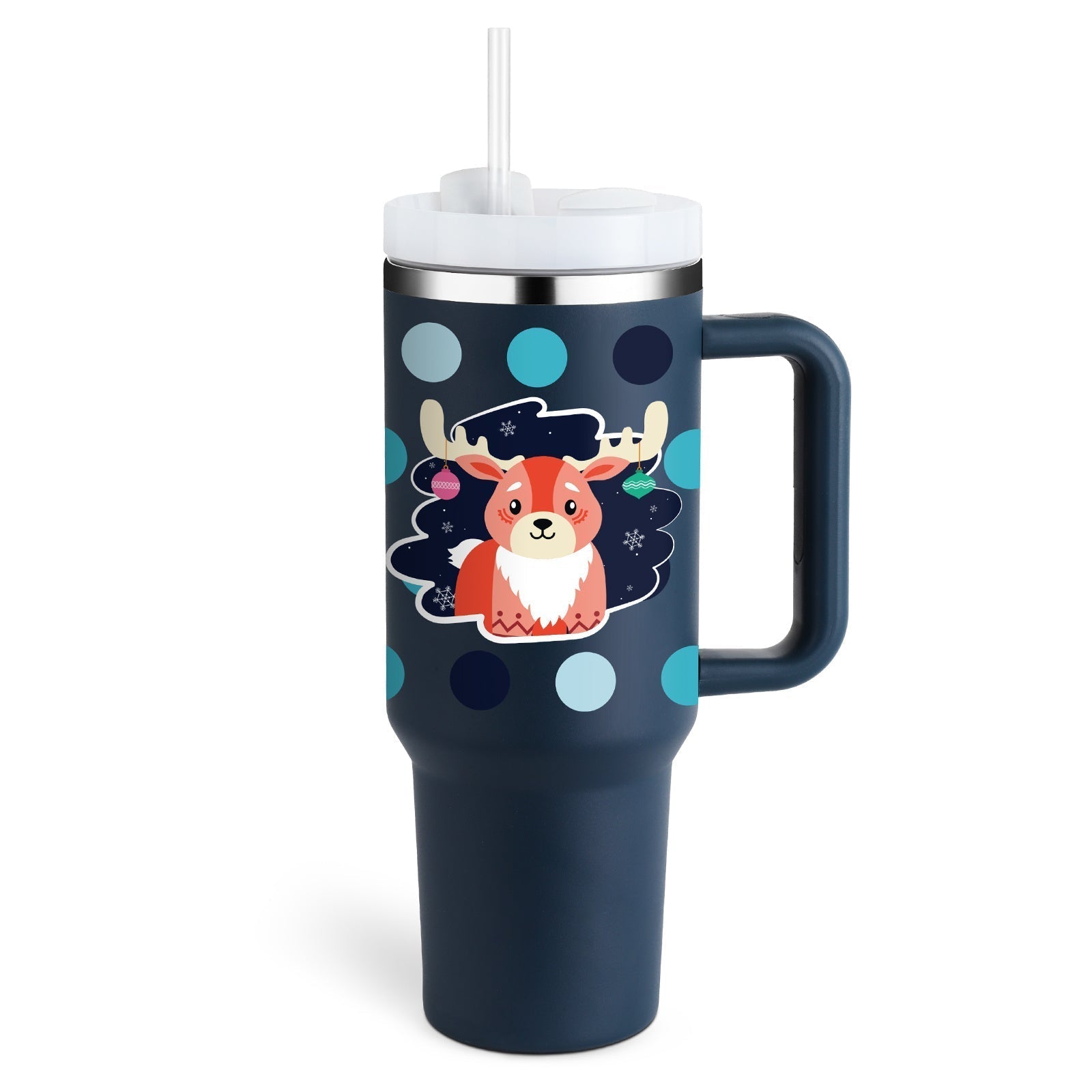 Christmas Tumbler - Geïsoleerde kerstreismok met handvat en rietje-Boetiek Moda