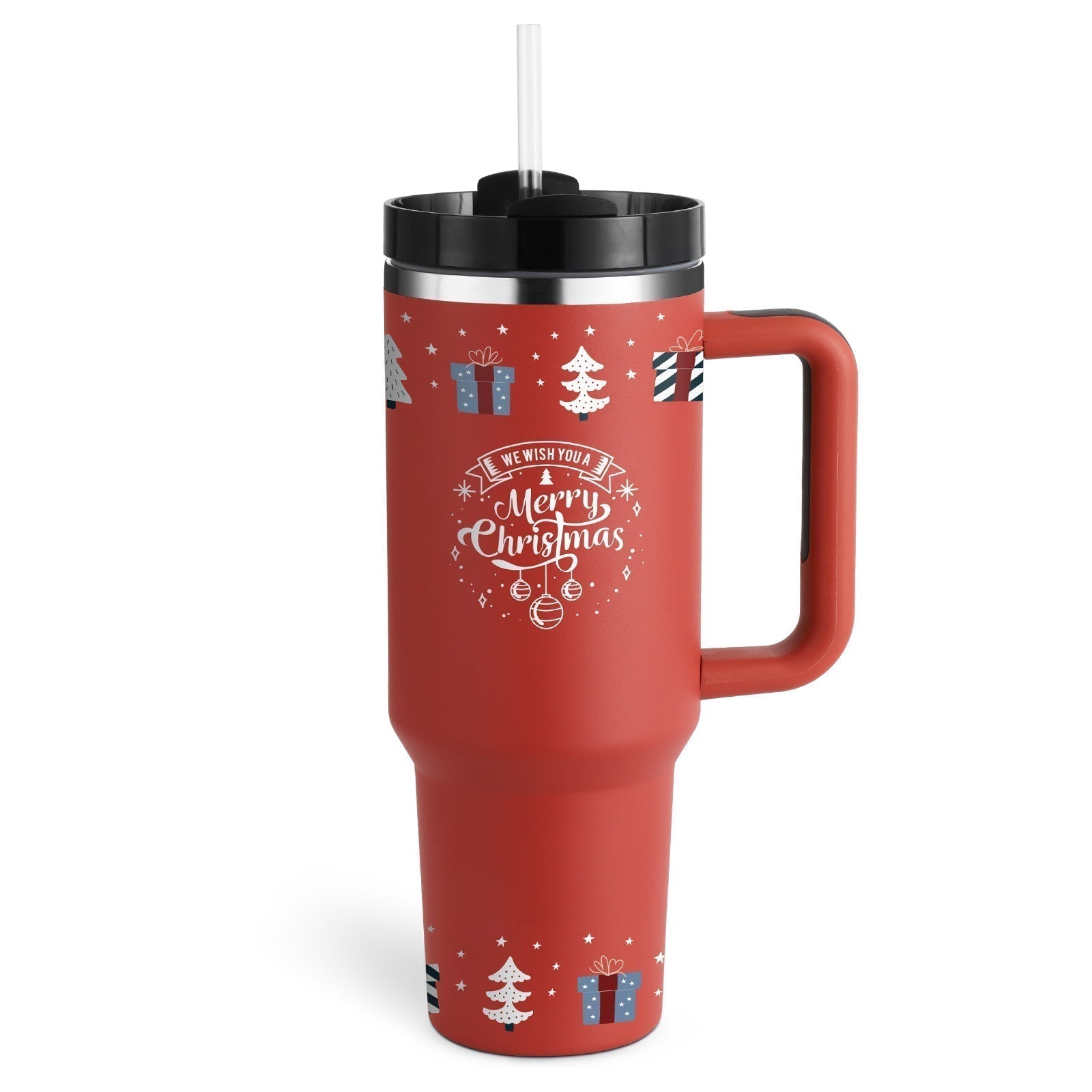 Christmas Tumbler - Geïsoleerde kerstreismok met handvat en rietje-Boetiek Moda