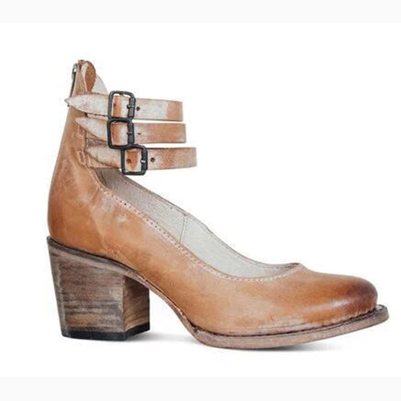 Chunky Heels - Vrouwen enkelband blokhak gesloten teen schoenen-Boetiek Moda