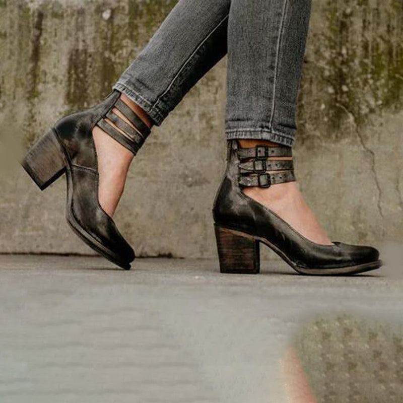 Chunky Heels - Vrouwen enkelband blokhak gesloten teen schoenen-Boetiek Moda