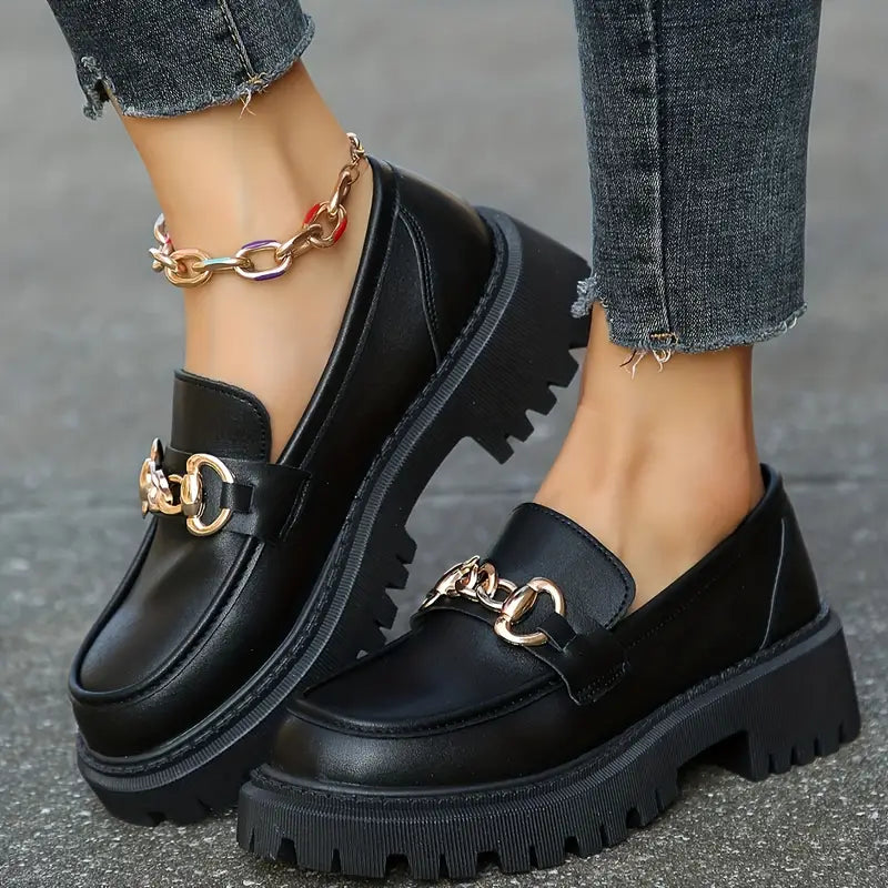 Chunky Loafers, Slip-On, Decor Ketting, Damesschoenen, Platform schoenen-Boetiek Moda