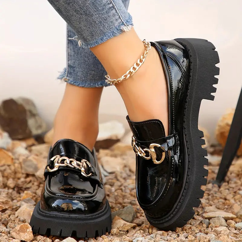 Chunky Loafers Slip On Decor Ketting Damesschoenen Platform schoen Boetiek Moda
