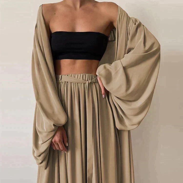 Co-Ord Set - 3-delig - Soepelvallend - Wijde broek en top - Zomerkleding voor dames-Boetiek Moda
