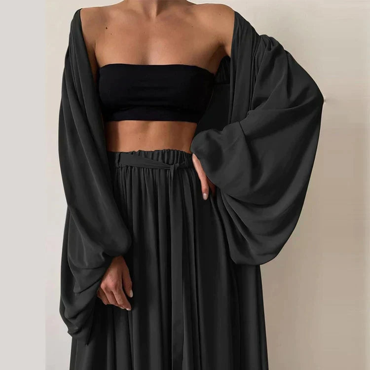 Co-Ord Set - 3-delig - Soepelvallend - Wijde broek en top - Zomerkleding voor dames-Boetiek Moda