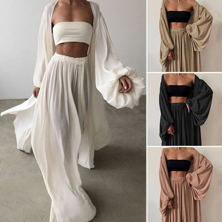 Co-Ord Set - 3-delig - Soepelvallend - Wijde broek en top - Zomerkleding voor dames-Boetiek Moda