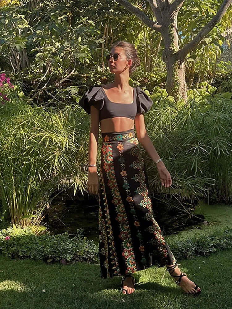 Co-Ord Set - Bedrukte Maxi Rok Zomerkleding Vrouwen-Boetiek Moda