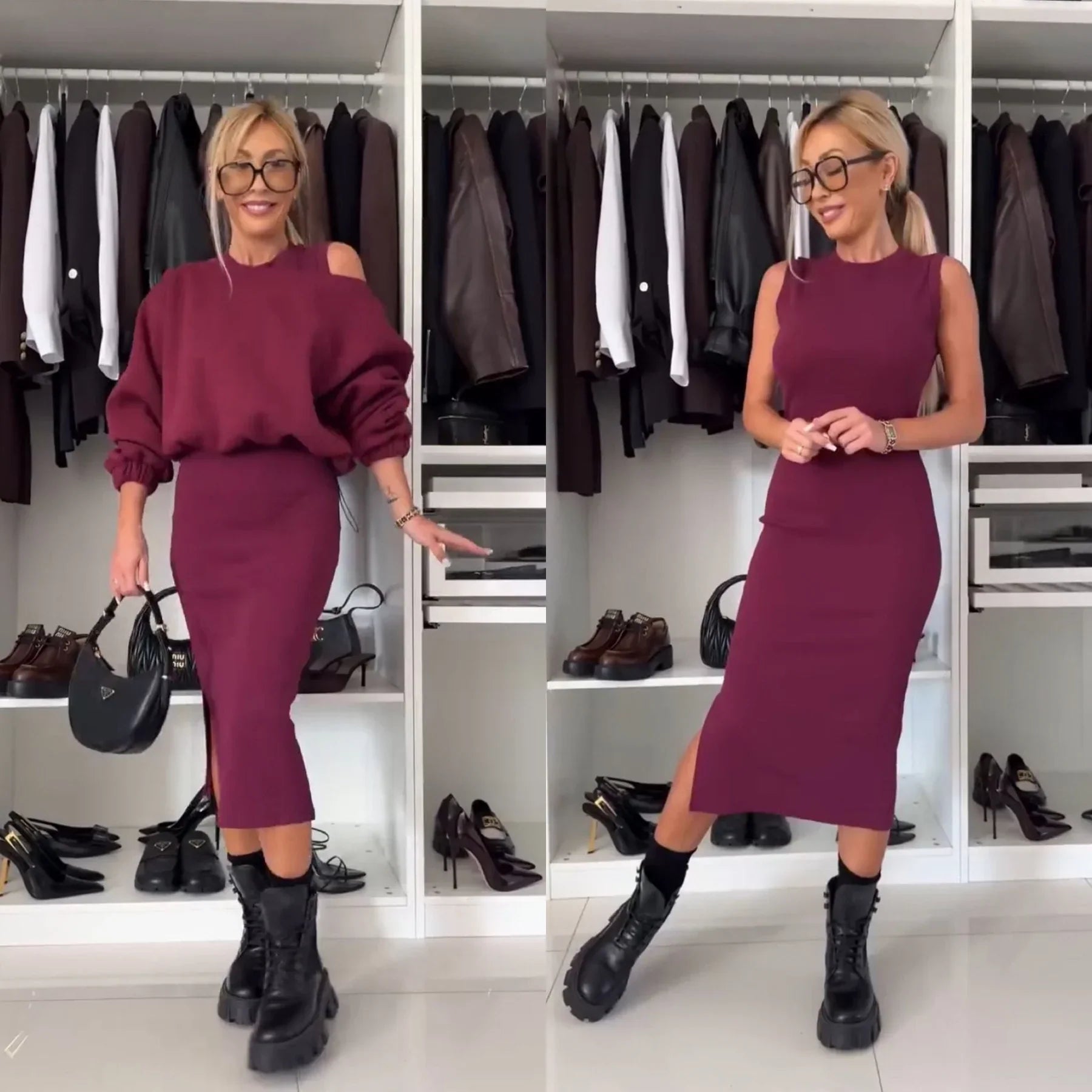 Co-Ord Set - Bodycon midi-jurk en sweater voor dames-Boetiek Moda