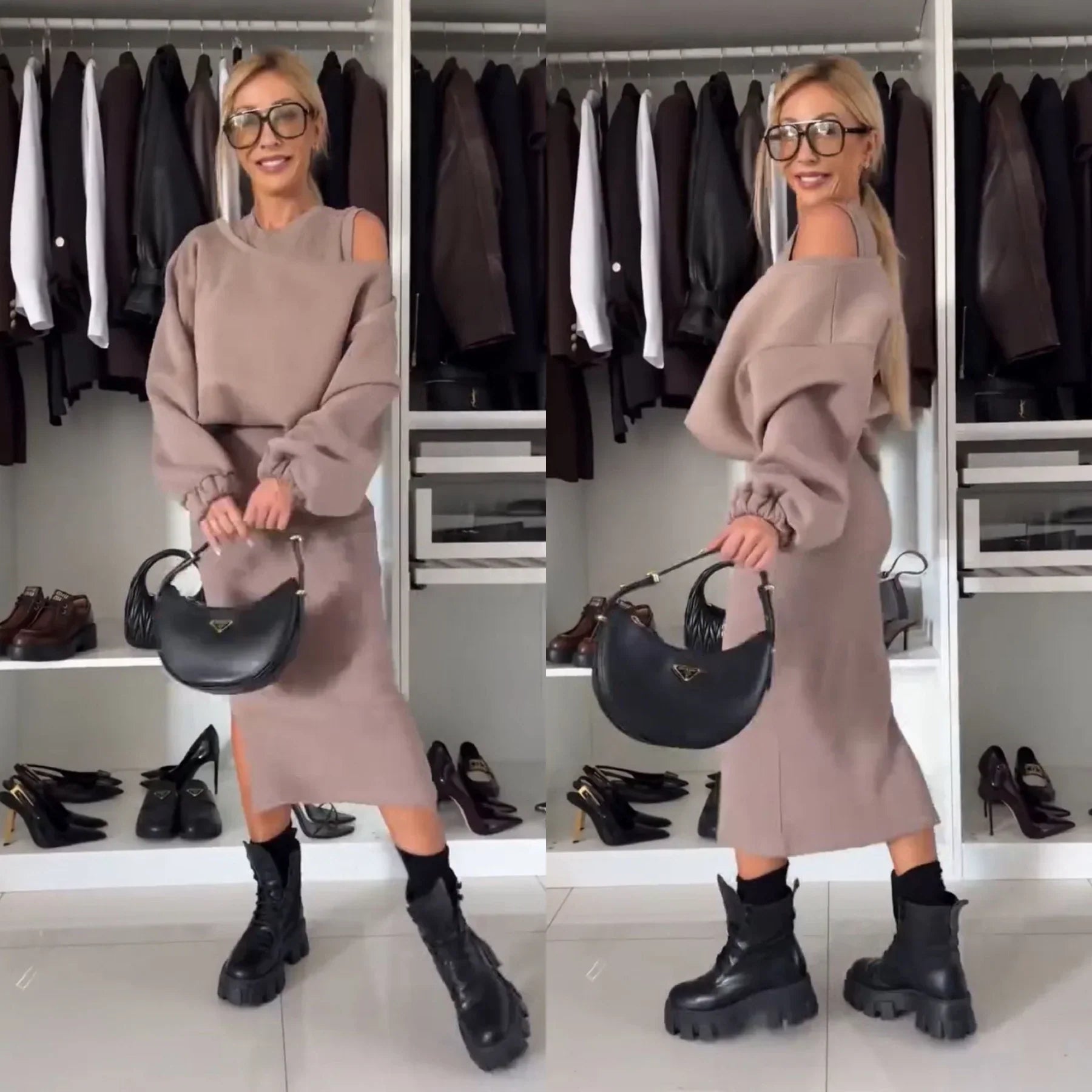 Co-Ord Set - Bodycon midi-jurk en sweater voor dames-Boetiek Moda