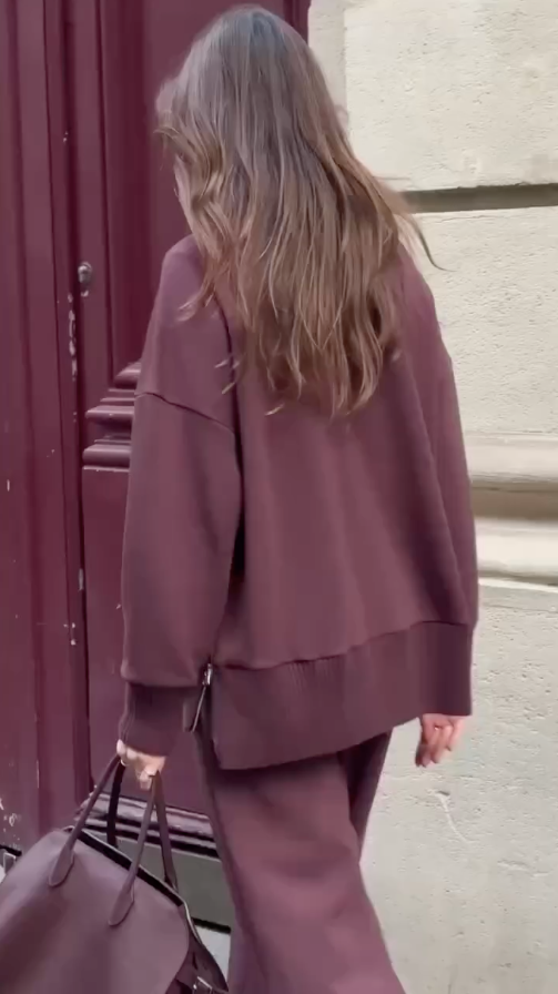 Co-Ord Set - Bourgondië - Oversized trui - Joggingbroek - Loungewear voor dames-Boetiek Moda