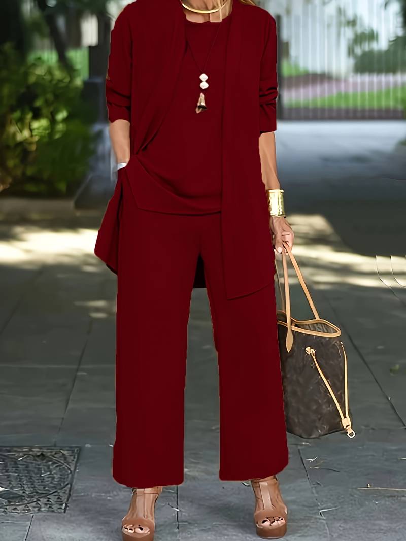 Co-Ord Set - Dames 3-delig Vest Top Wijde Benen Broek Set voor de Zomer-Boetiek Moda