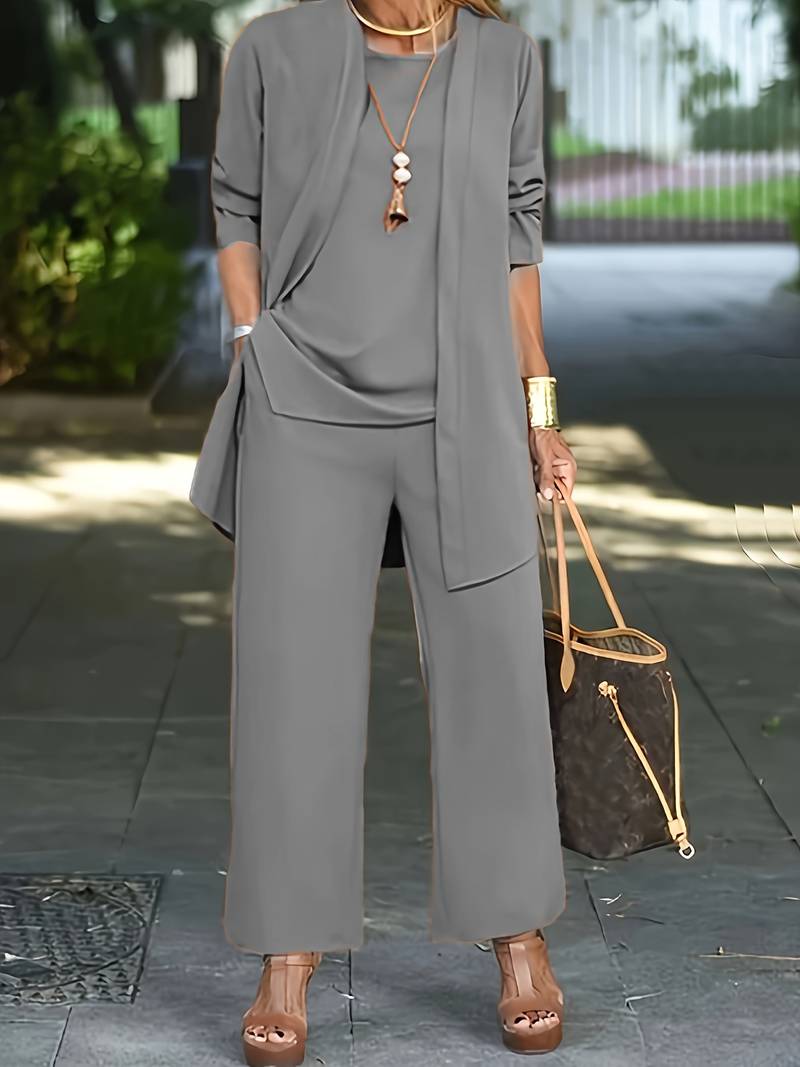 Co-Ord Set - Dames 3-delig Vest Top Wijde Benen Broek Set voor de Zomer-Boetiek Moda