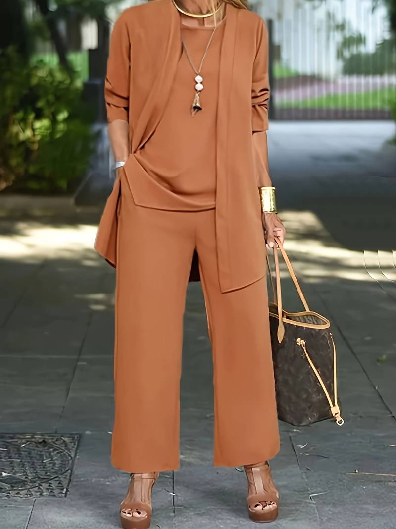 Co-Ord Set - Dames 3-delig Vest Top Wijde Benen Broek Set voor de Zomer-Boetiek Moda