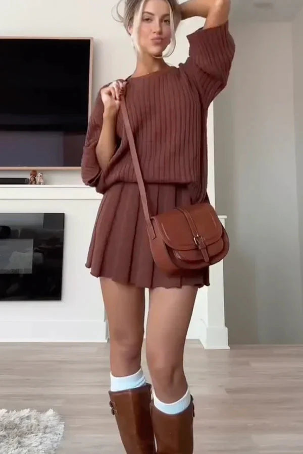Co-Ord Set - Gebreide Sweater - Minirok - Rok en Blouse Set - Tweedelige Damesset-Boetiek Moda