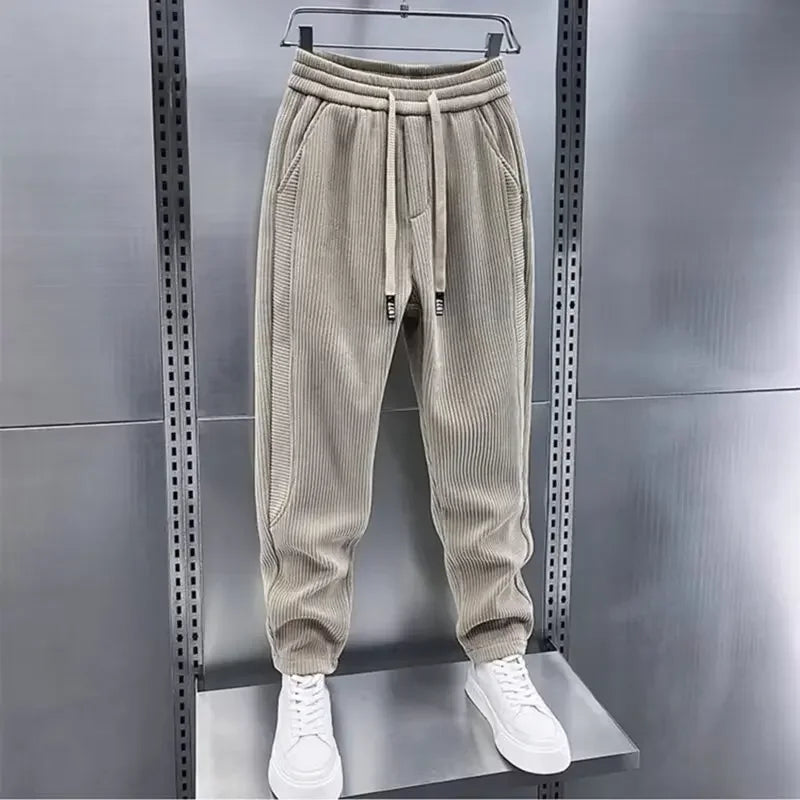 Corduroy Broek - Herenbroek met elastische tailleband, losse pasvorm en wijde pijpen-Boetiek Moda