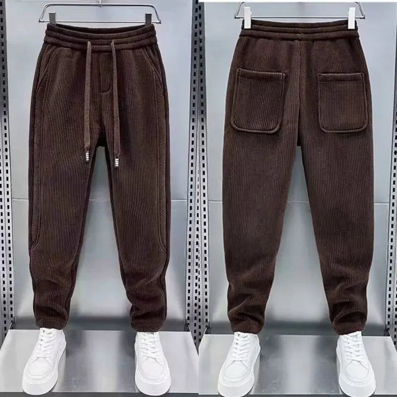 Corduroy Broek - Herenbroek met elastische tailleband, losse pasvorm en wijde pijpen-Boetiek Moda