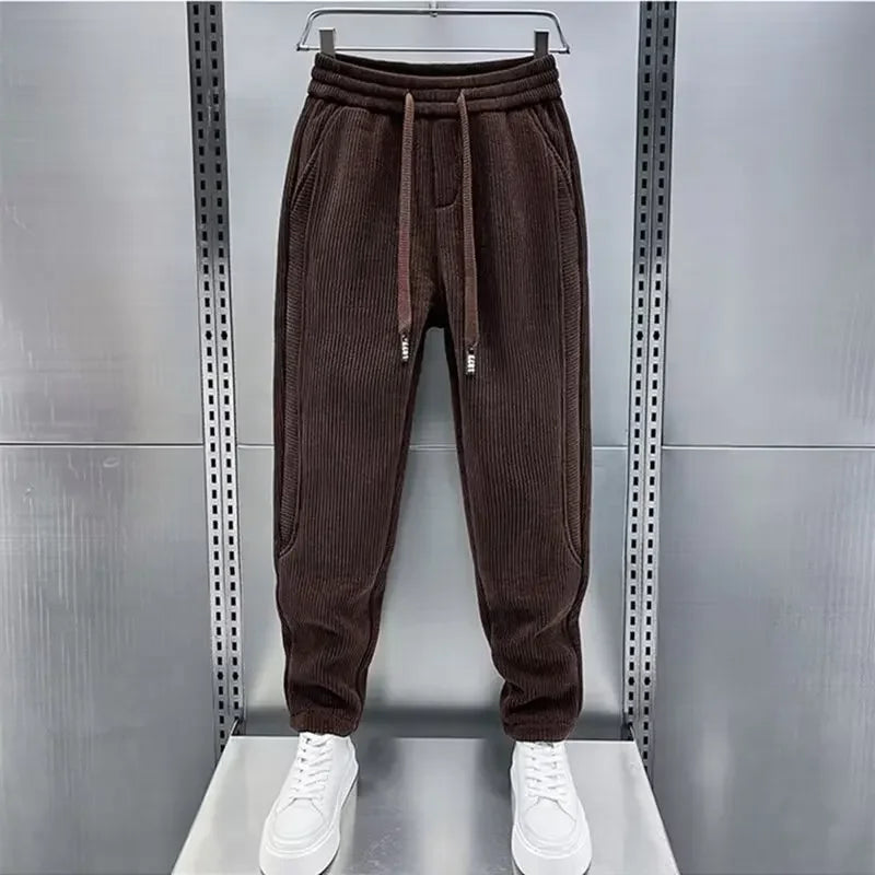 Corduroy Broek - Herenbroek met elastische tailleband, losse pasvorm en wijde pijpen-Boetiek Moda