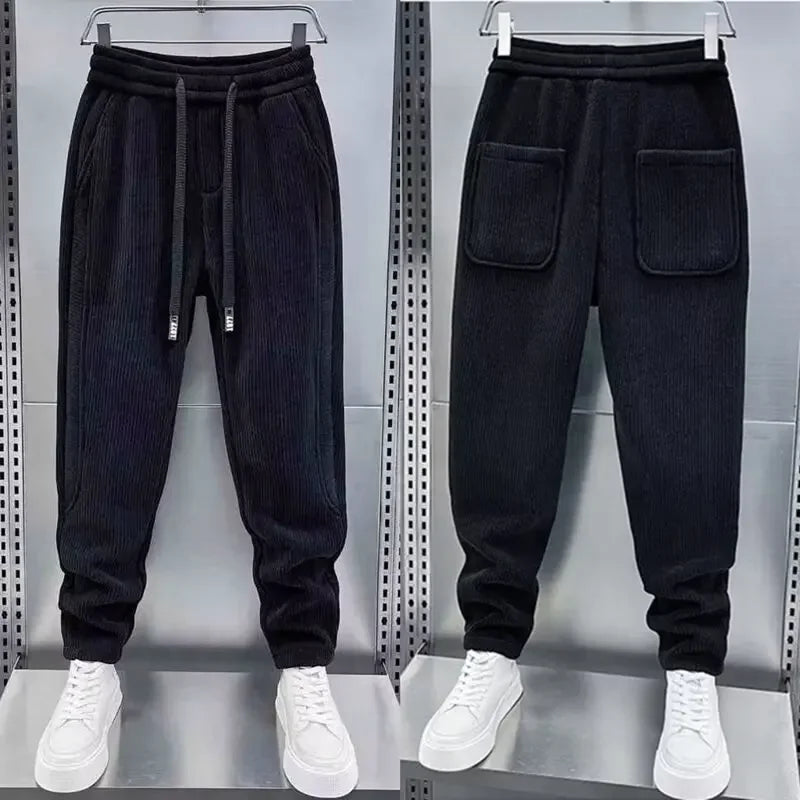 Corduroy Broek - Herenbroek met elastische tailleband, losse pasvorm en wijde pijpen-Boetiek Moda