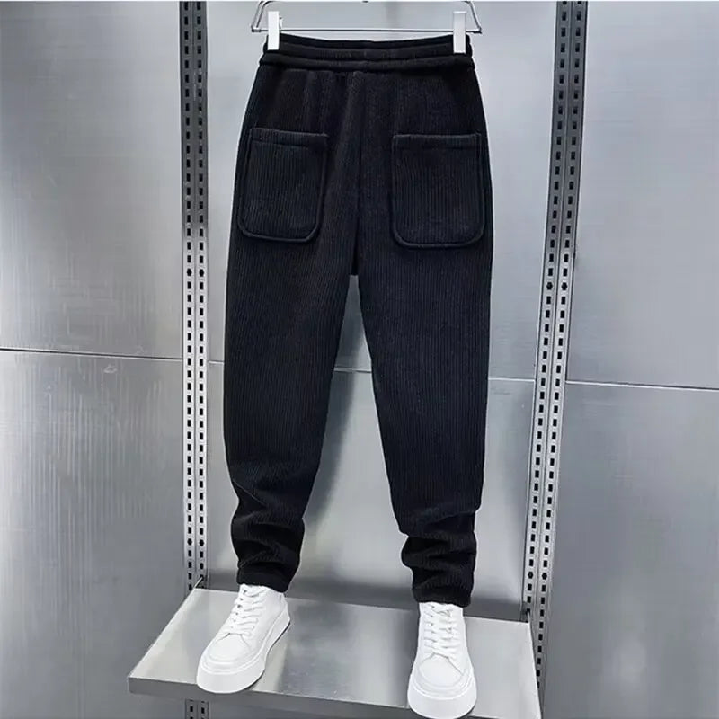 Corduroy Broek - Herenbroek met elastische tailleband, losse pasvorm en wijde pijpen-Boetiek Moda