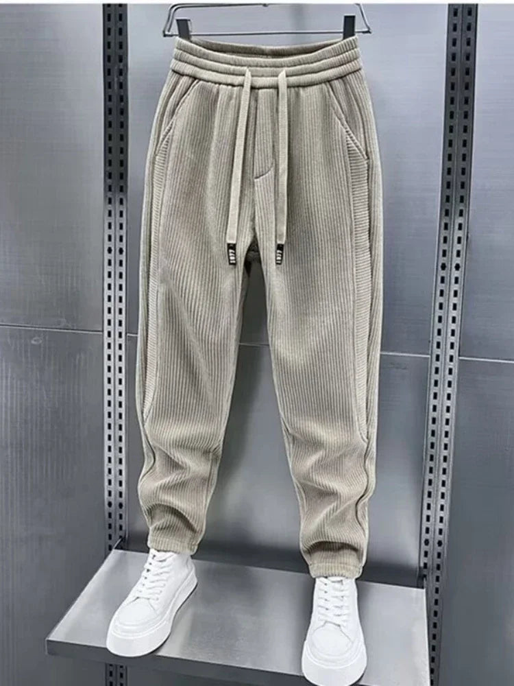 Corduroy Broek - Herenbroek met elastische tailleband, losse pasvorm en wijde pijpen-Boetiek Moda