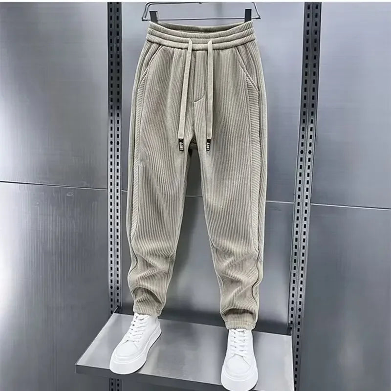 Corduroy Broek - Herenbroek met elastische tailleband, losse pasvorm en wijde pijpen-Boetiek Moda