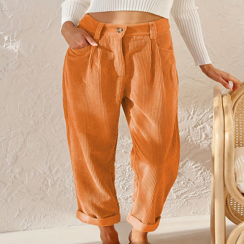 Corduroy Broek - Hoge taille - Losse pasvorm - Baggy broek - Damesbroek-Boetiek Moda