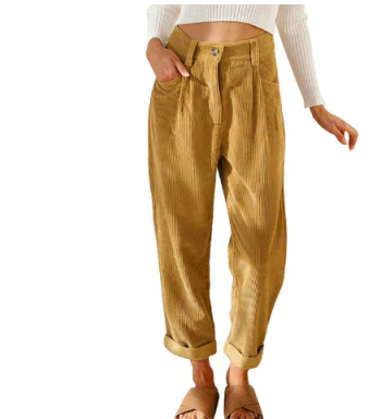 Corduroy Broek - Hoge taille - Losse pasvorm - Baggy broek - Damesbroek-Boetiek Moda
