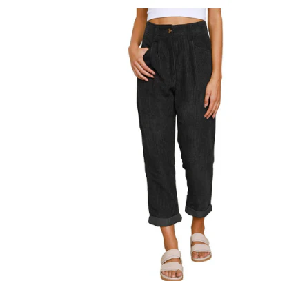 Corduroy Broek - Hoge taille - Losse pasvorm - Baggy broek - Damesbroek-Boetiek Moda