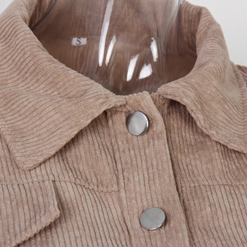 Corduroy Jas | Button-Up | Lantaarn Mouw | Cropped Jas | Bomberjack voor Vrouwen-Boetiek Moda