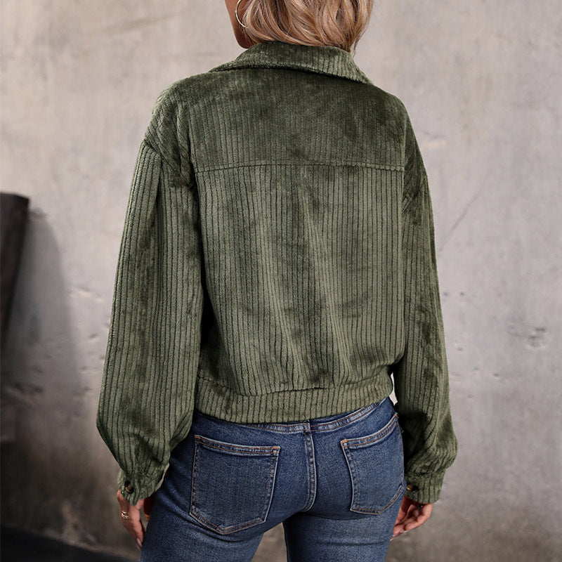 Corduroy Jas - Kort - Knopen - Groene Jas - Damesjas-Boetiek Moda