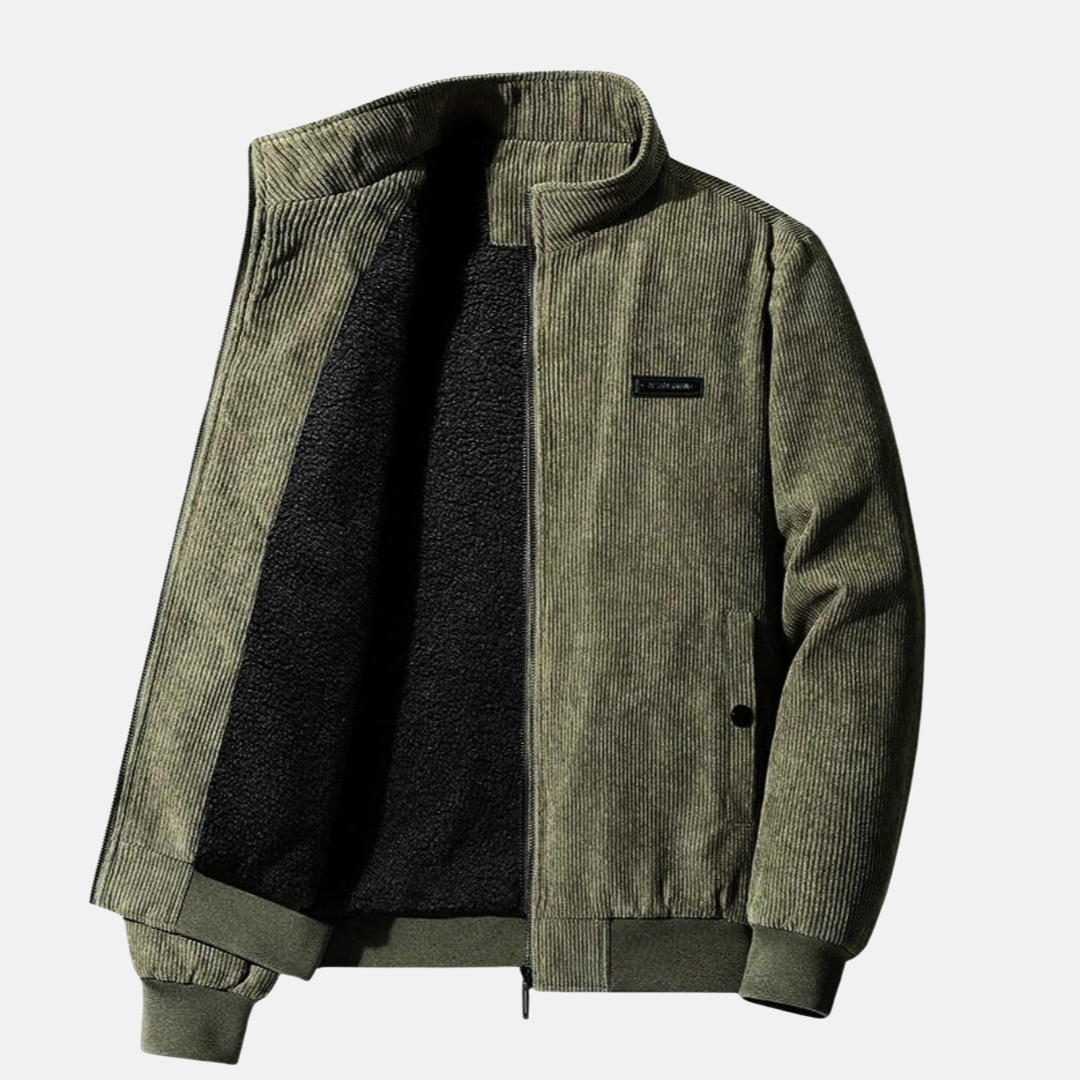Corduroy Jas - Warme, met sherpa gevoerde winterjas met rits voor heren-Boetiek Moda