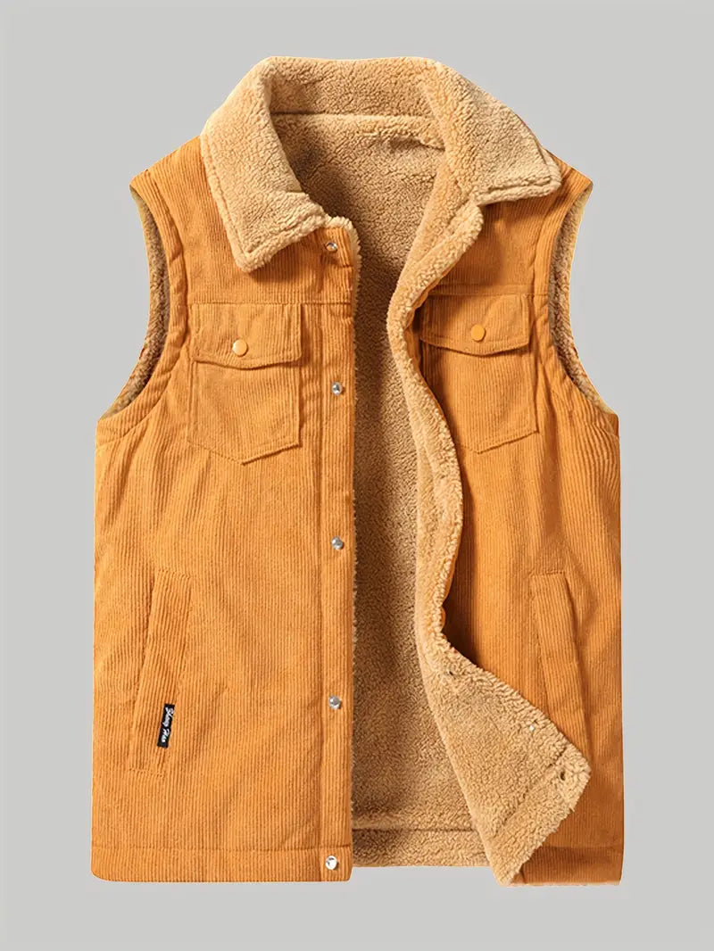 Corduroy Vest - Casual herenkleding Sherpa fleece gevoerd vest voor de herfst-Boetiek Moda
