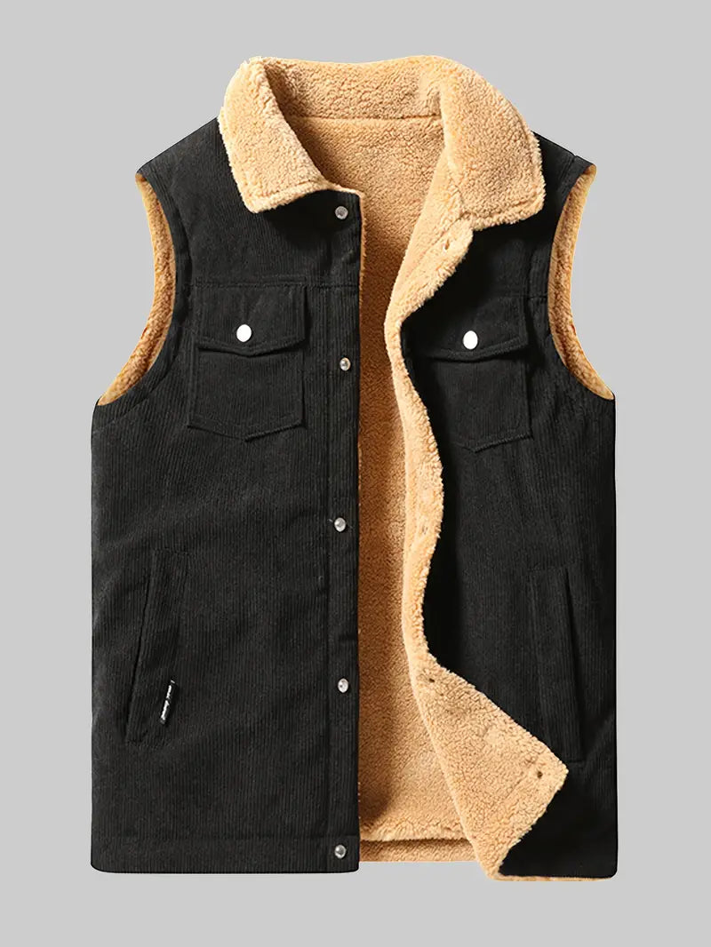 Corduroy Vest - Casual herenkleding Sherpa fleece gevoerd vest voor de herfst-Boetiek Moda