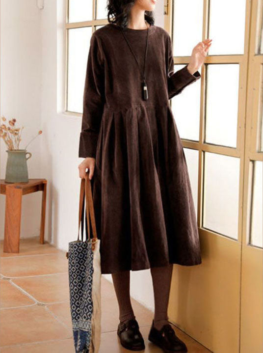 Corduroy jurk - Oversized midi-jurk met lange mouwen voor dames voor de herfst-Boetiek Moda