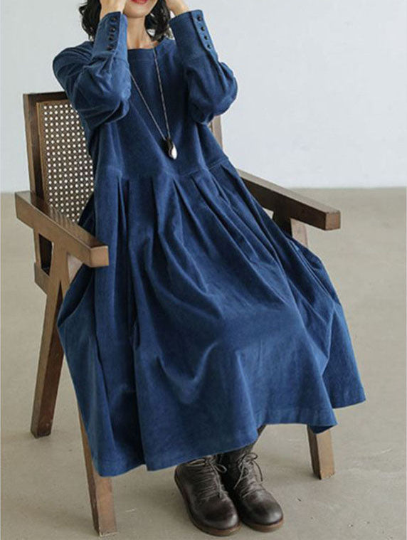 Corduroy jurk - Oversized midi-jurk met lange mouwen voor dames voor de herfst-Boetiek Moda