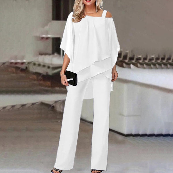 Dames Co-Ord Set – Eenschouder - Losse pasvorm - Blouse en broek - Tweedelige set-Boetiek Moda