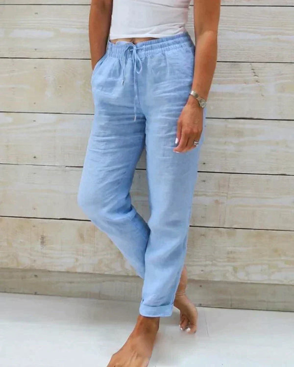 Dames Linnen Broek - Elastische Taille - Lichtgewicht - Linnen Broek - Zomerbroek-Boetiek Moda