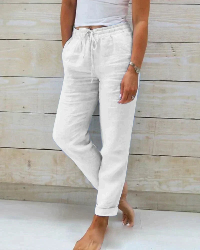 Dames Linnen Broek - Elastische Taille - Lichtgewicht - Linnen Broek - Zomerbroek-Boetiek Moda