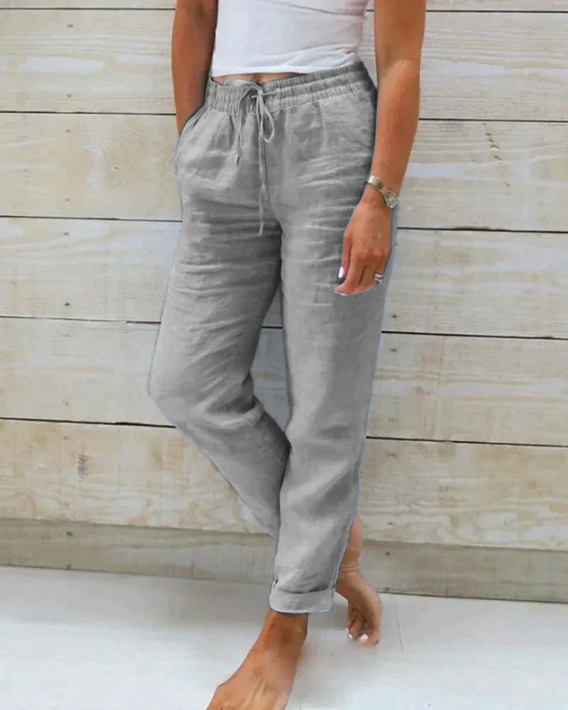 Dames Linnen Broek - Elastische Taille - Lichtgewicht - Linnen Broek - Zomerbroek-Boetiek Moda