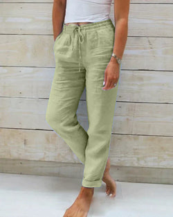 Dames Linnen Broek - Elastische Taille - Lichtgewicht - Linnen Broek - Zomerbroek-Boetiek Moda