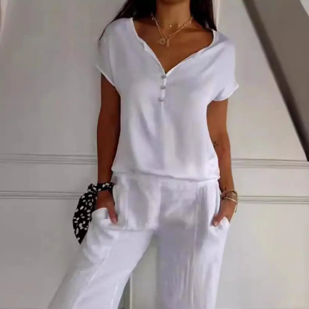 Dames-T-shirt | Korte mouwen | Knoopsluiting | V-hals T-shirt | Dameskleding-Boetiek Moda