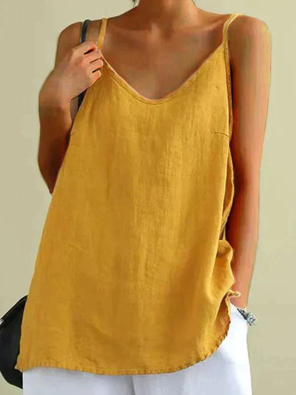Dames zomertop | Losse pasvorm | Mouwloos | Linnen top | Zomertops voor dames-Boetiek Moda