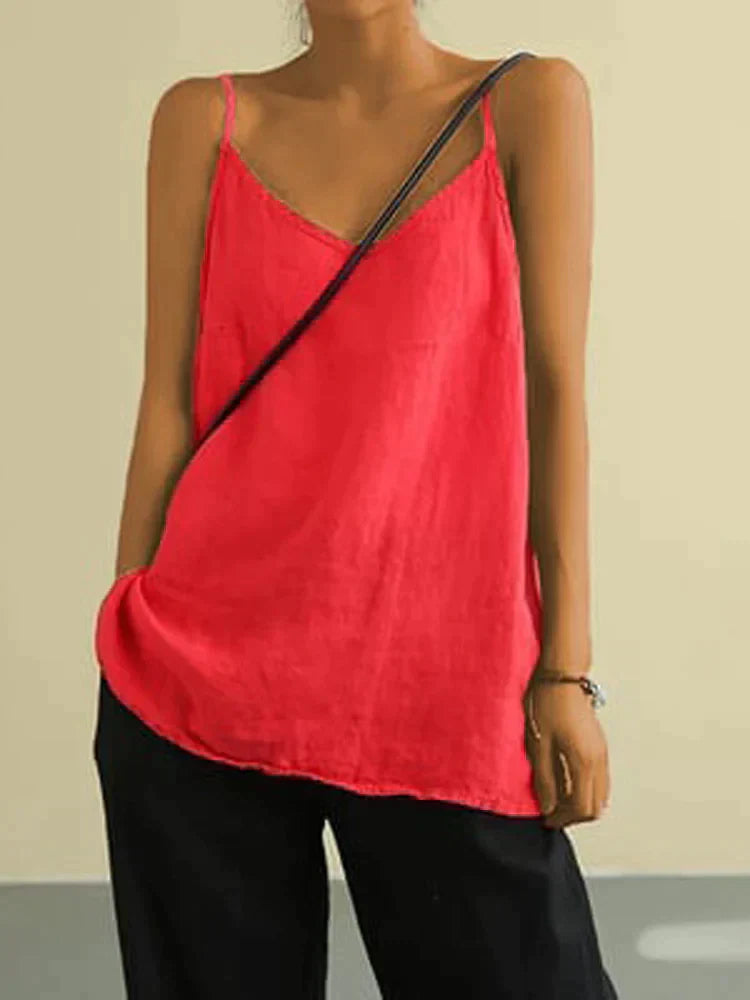 Dames zomertop | Losse pasvorm | Mouwloos | Linnen top | Zomertops voor dames-Boetiek Moda
