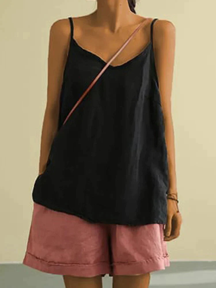 Dames zomertop | Losse pasvorm | Mouwloos | Linnen top | Zomertops voor dames-Boetiek Moda