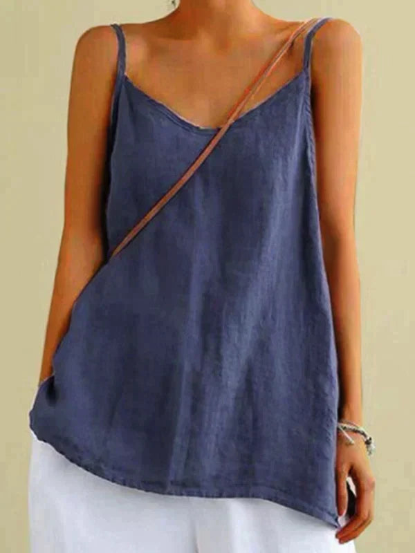 Dames zomertop | Losse pasvorm | Mouwloos | Linnen top | Zomertops voor dames-Boetiek Moda