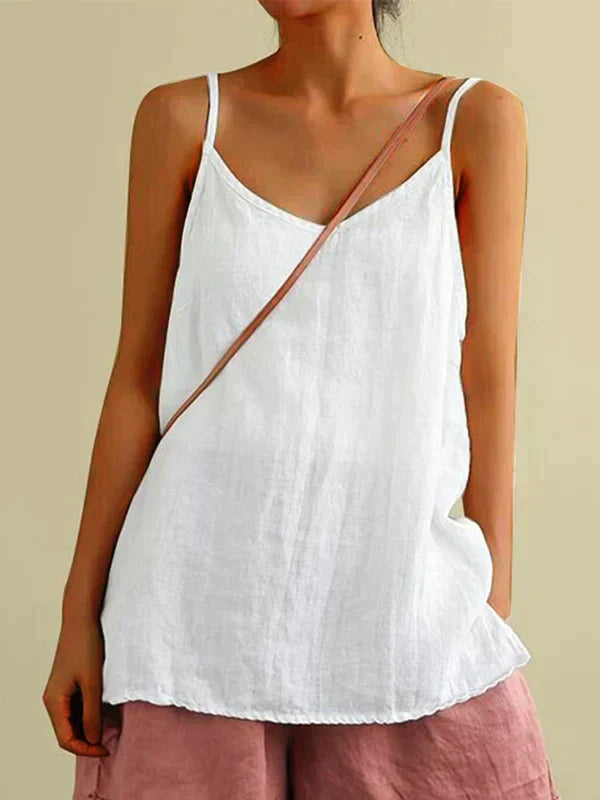 Dames zomertop | Losse pasvorm | Mouwloos | Linnen top | Zomertops voor dames-Boetiek Moda