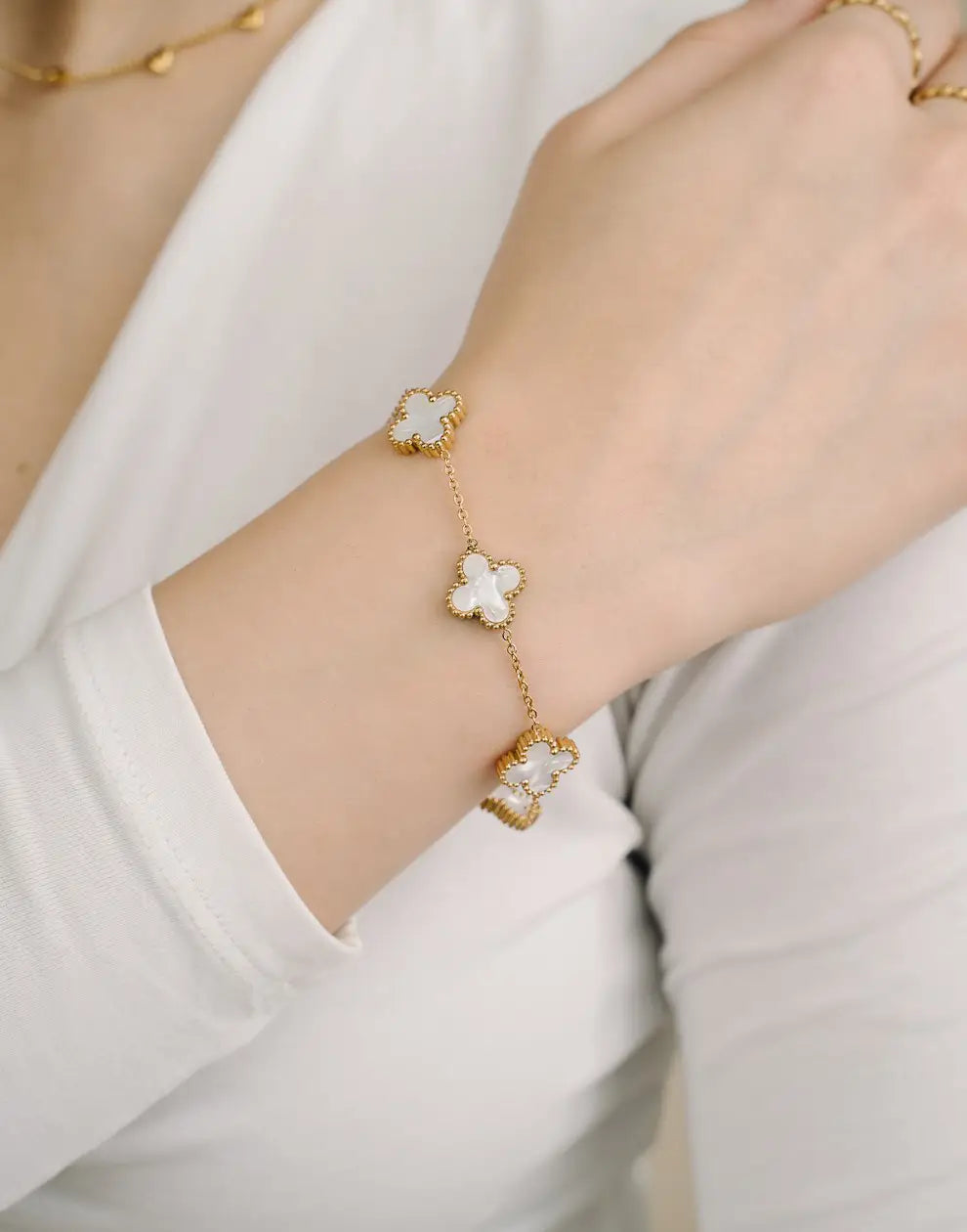 Damesarmband | Verstelbaar | Zilver | Gouden armband | Klaverarmband-Boetiek Moda