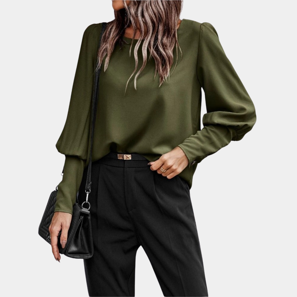 Damesblouse - Lange pofmouwen - Losse pasvorm - Blouse met lange mouwen - Dameskleding-Boetiek Moda
