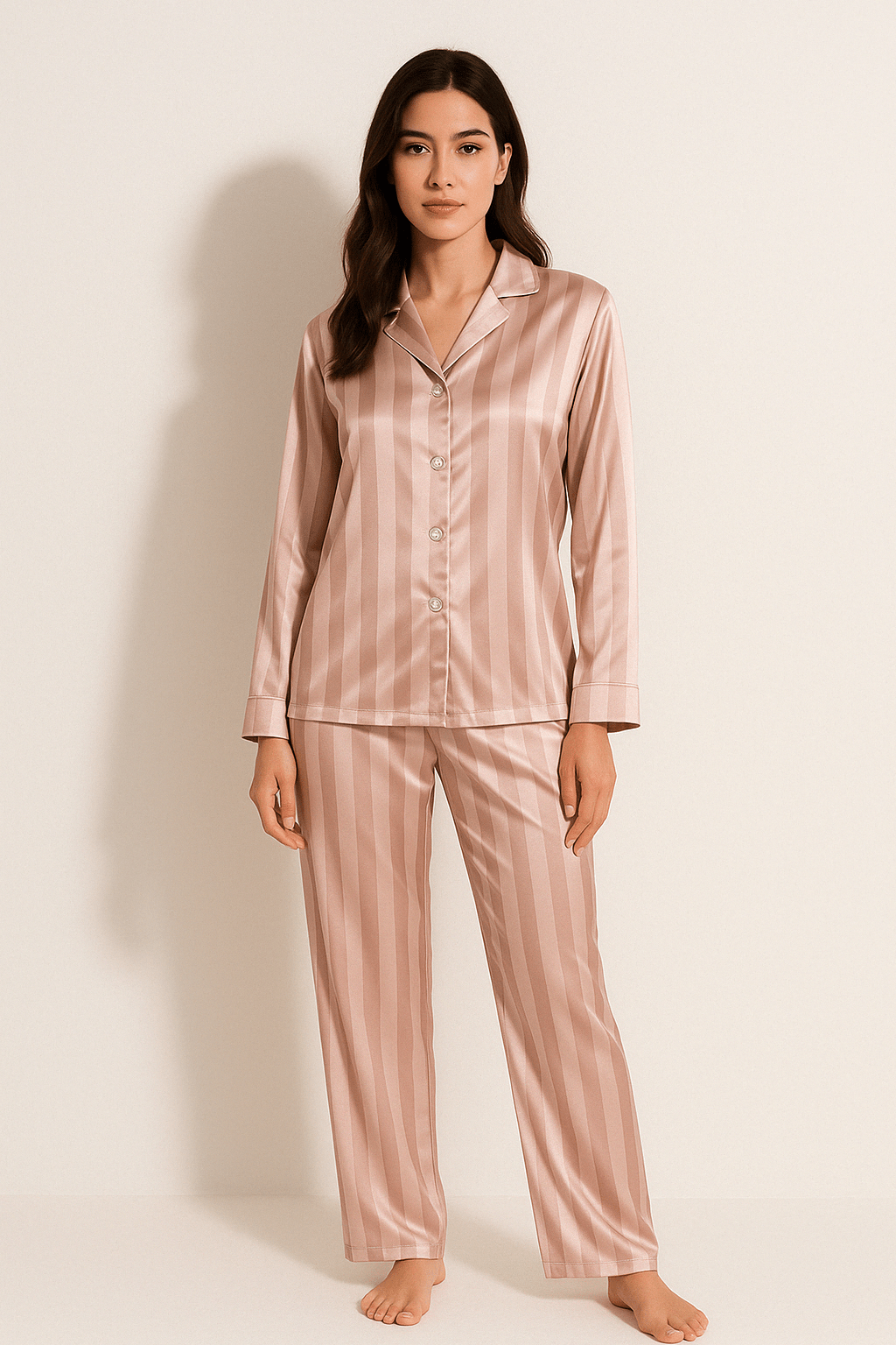 Damespyjama - Gestreepte - Lange mouwen - Satijnen pyjama - Pyjamaset-Boetiek Moda